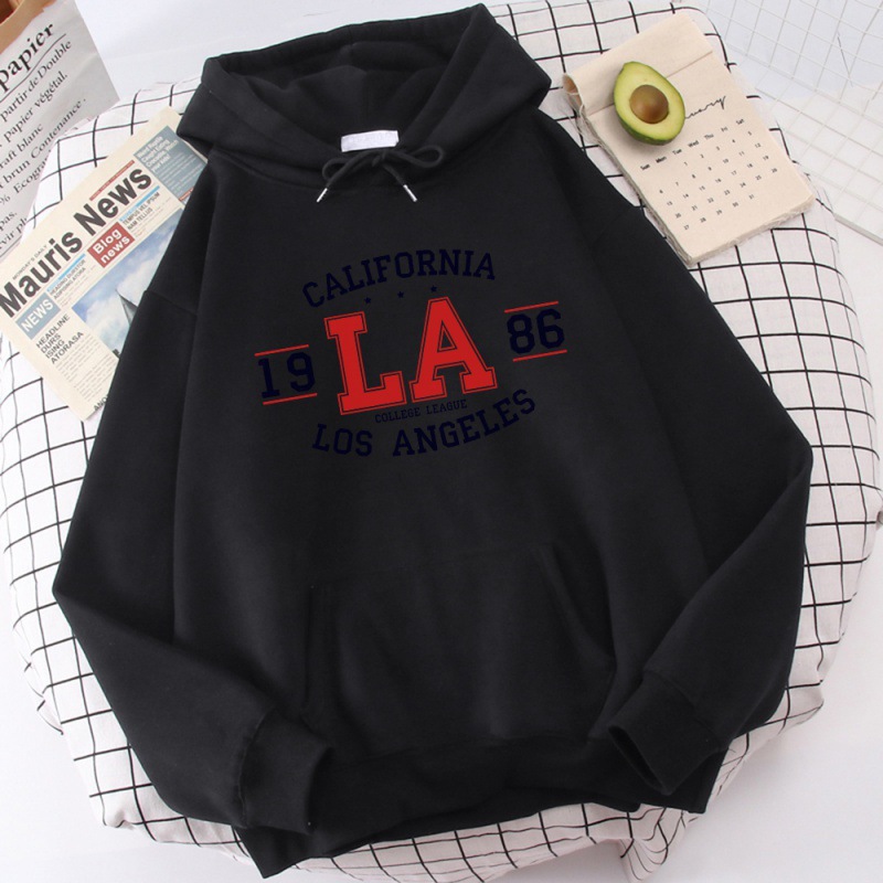 Sudadera con capucha estampada transfronteriza de Los Angeles para hombres y mujeres otoño e invierno más suéter de terciopelo alrededor de hoodie