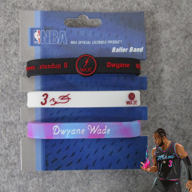 Estrella de baloncesto Kobe James Owen Currillos firma ajustable pulsera mixta blanca de tres piezas para fanáticos