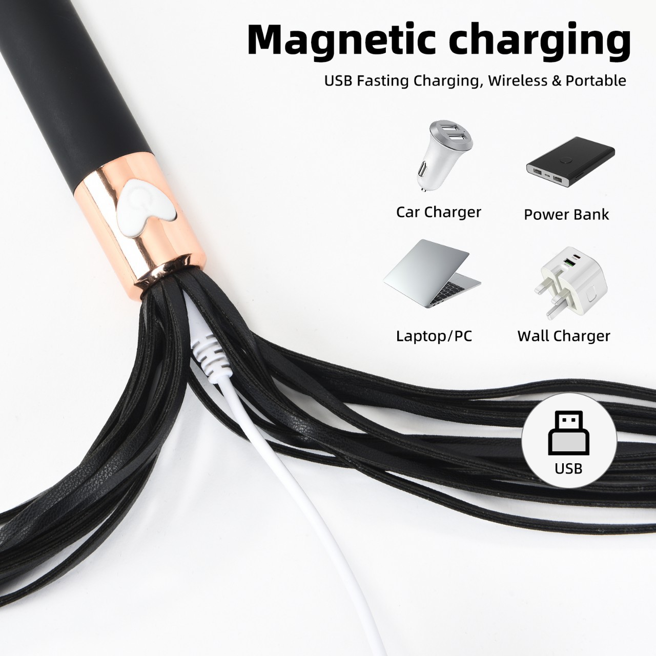 Rechargeable Ten-Frequency Vibrating Whip Stick, Black ABS Adult Stimulation Toy — detail image 4
