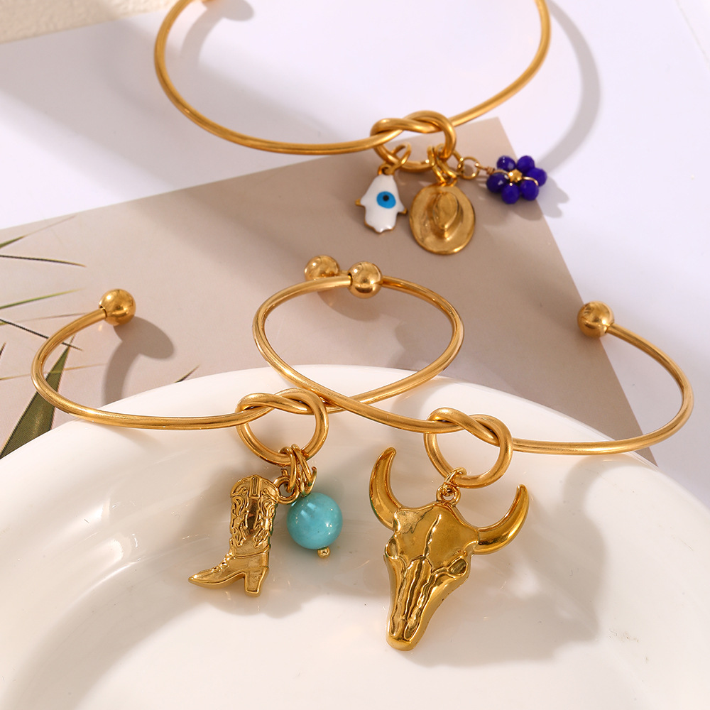 Women's Gender Titanium Steel Western Cowboy Series Bracelet Simple Knot Design Daily Wear Arm Jewelry