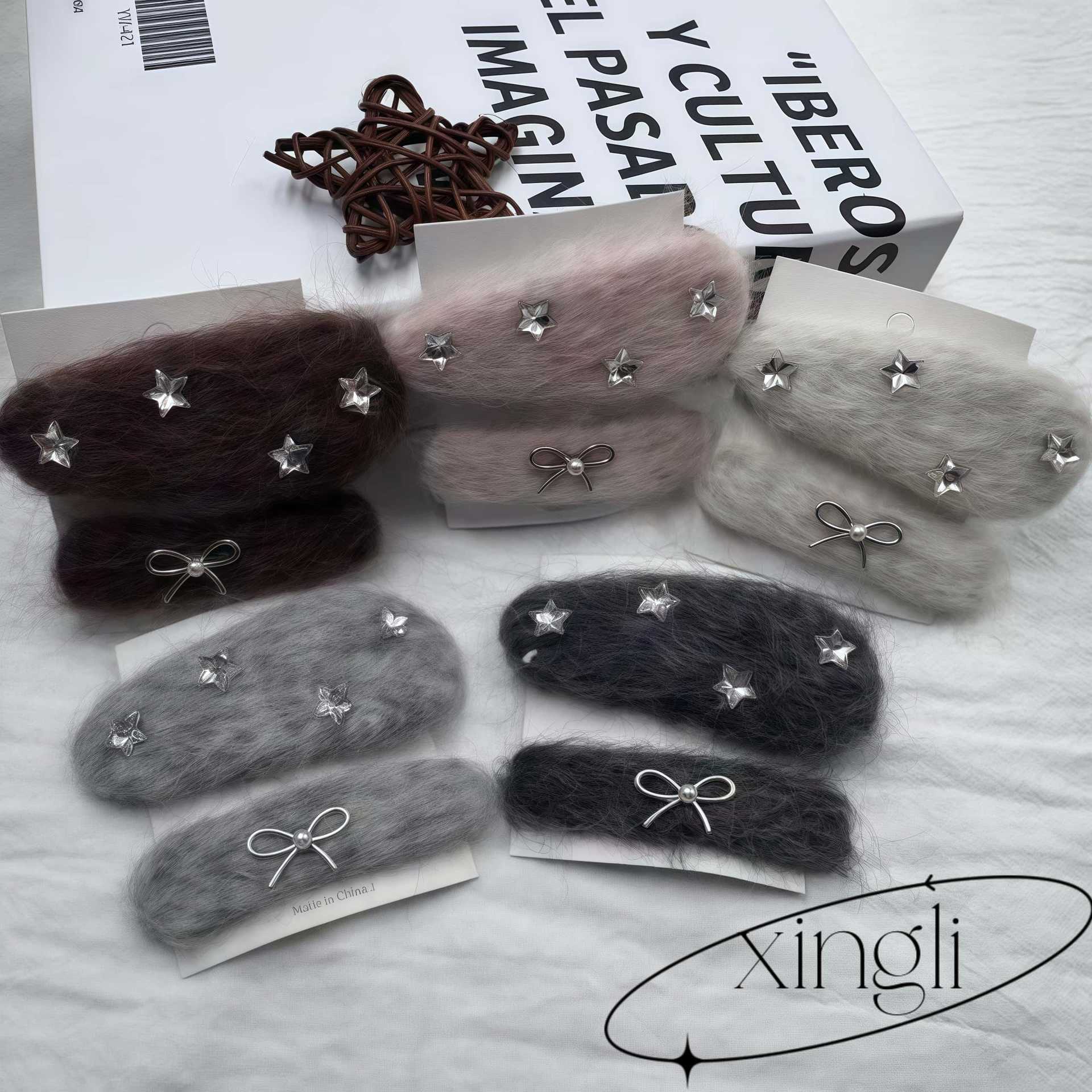 Autumn and Winter Plush Rhinestone Pure Desire Girl Bb Clip Large Elegant High-End Side Fringe Bangs Clip Sweet Hairpin