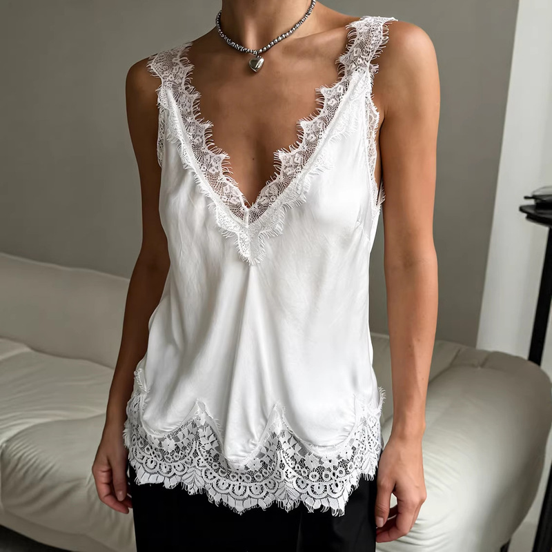 Amazon Cross-Border European and American 2026 Spring and Summer New Lace Trim Sleeveless T-Shirt Fashionable Sexy Elegant Top for Women Amazon Cross-Border European and American 2026 Spring and Summer New Lace Trim Sleeveless T-Shirt Fashionable Sexy Elegant Top for Women