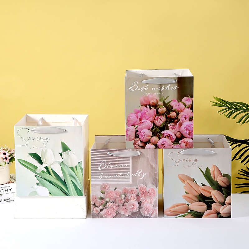 玫瑰花束鲜花包装袋花店花艺包装手提袋情人节鲜花包装袋现货批发