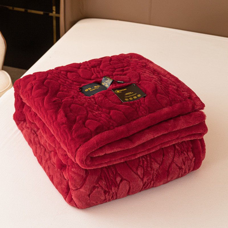U7T 하이 엔드 웨딩 담요 두꺼운 모방 토끼 모피 담요 더블 웨딩 레드 담요 가을과 겨울에 따뜻한
