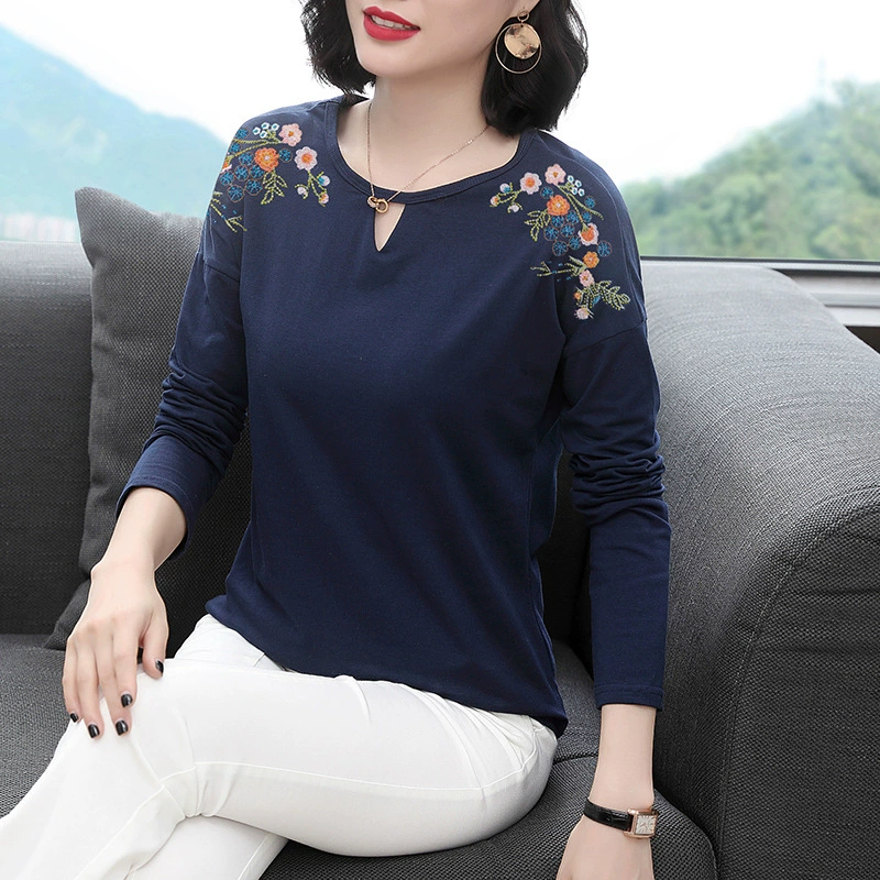 Платье для матери среднего возраста с длинными рукавами, весна 2022, новая футболка больших размеров, Женская иностранная газовая Нижняя осенняя одежда