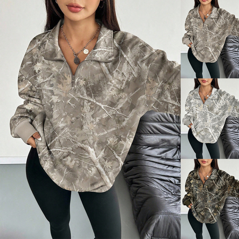 2026 Fall/Winter New European and American Cross-Border Amazon Women's Clothing Tree Pattern Printed Loose Sweatshirt with Turn-Down Collar 2026 Fall/Winter New European and American Cross-Border Amazon Women's Clothing Tree Pattern Printed Loose Sweatshirt with Turn-Down Collar
