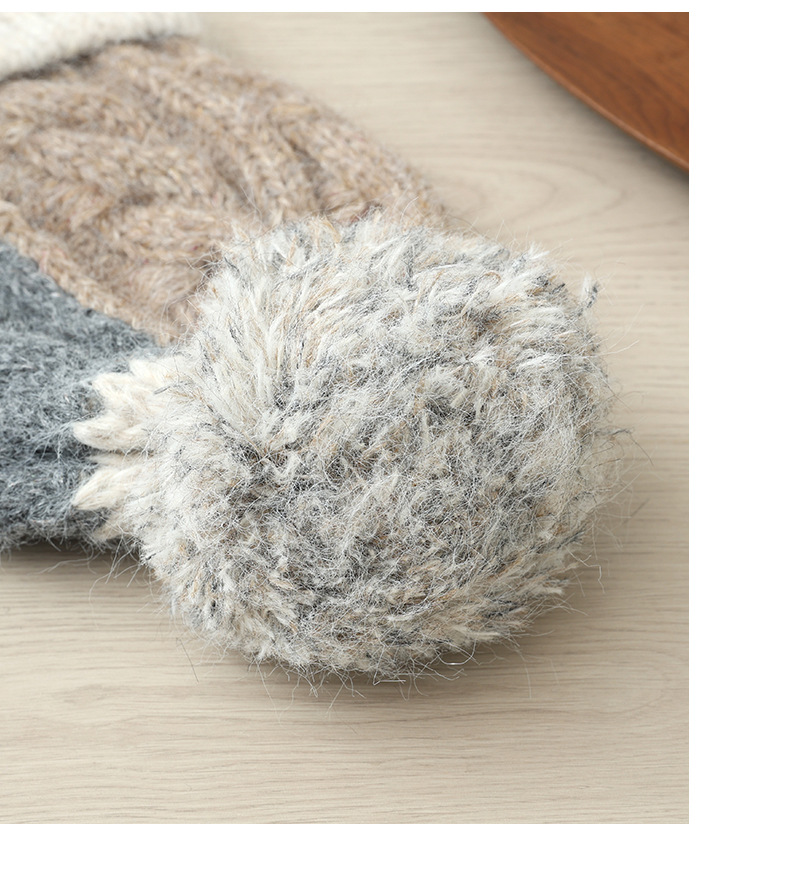 Fashion Versatile Color Block Pom Knitted Autumn Winter Outdoor Fleece Lined Thickened Warm Artistic Retro Pullover Hat_voghion.com