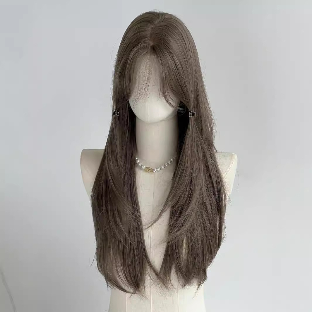 פאה קוני [Boya Juexuan] פיות אפור חום חלק אמצעי ברמה גבוהה בסגנון קוריאני ארוך שיער חלק פאה אלגנטית לנשים