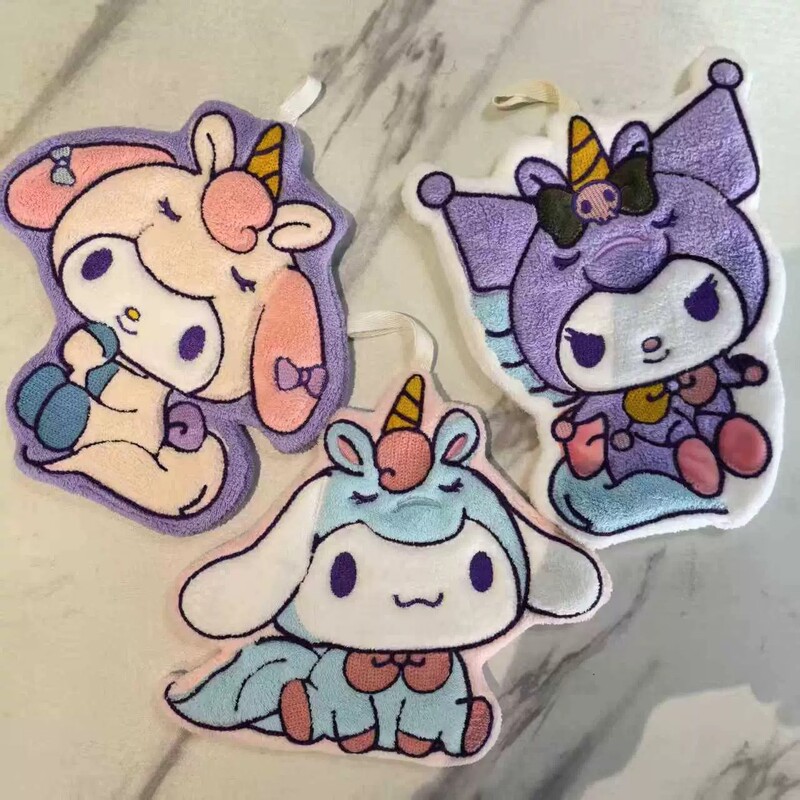 Unicorn Kuromi hand towel, custom-made, cute, hanging style, absorbent, for kitchen and home use, Cinnamoroll handkerchief towel, available for drop shipping