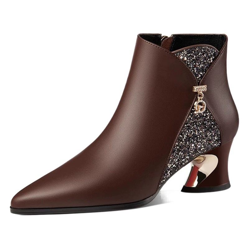 Осенне-зимние сапоги женские на каблуке 2023 Новая мода яркая обувь больших размеров ботильоны на флисовой подкладке