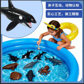 海洋生物模型玩具仿真实心抹香鲸姥鲨座头鲸蓝鲸黑鳍鲨中华鲟海豚