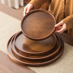 Round Solid Wood Tea Tray for Brewing Tea Around the Stove, Dining Tray, Café Dessert Tray, Storage Tray, Cake Tray, Snack Tray