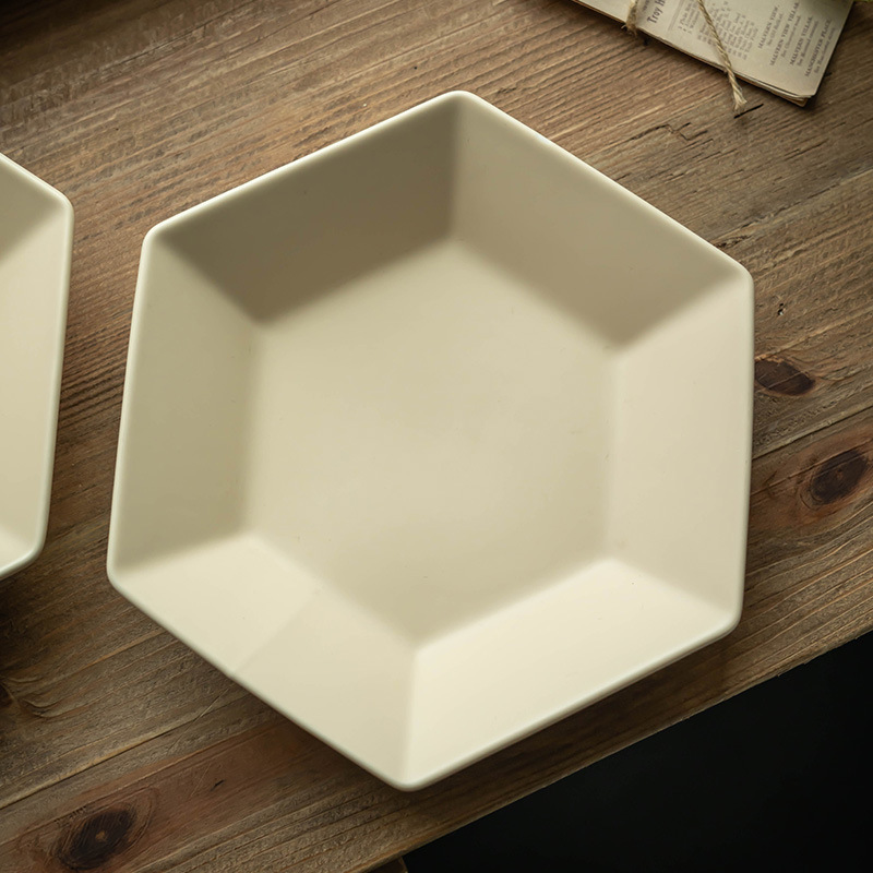 Plato creativo característico de color sólido hexagonal plato de ensalada de frutas de cerámica platos de platos caseros platos de pasta de comida occidental