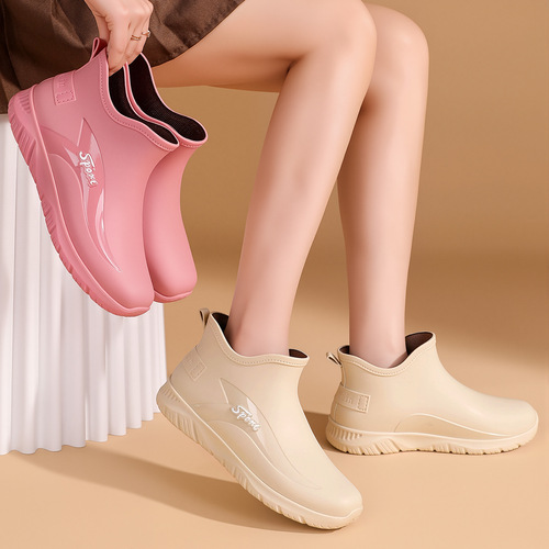 Fashionable water shoes for women's fashionable low-cut warm rain shoes for outdoor wear thick sole wear-resistant low-tube non-slip mid-tube rain boots and water boots