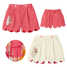 现货 miki童装 夏季新款日式女童卡通CS大兔子花朵刺绣格子短裤