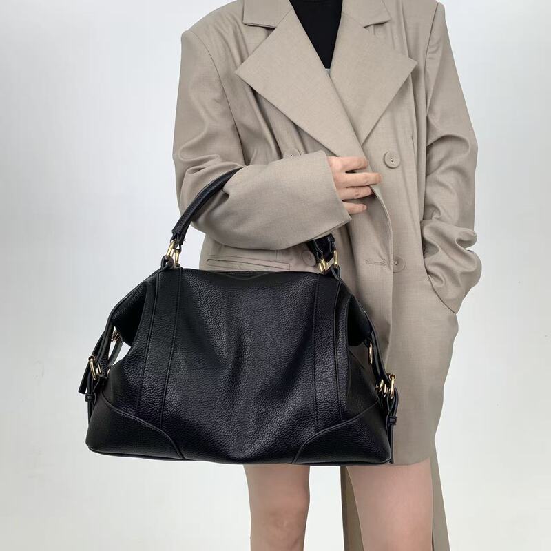 Cross-Border Women's Fashion Vegan Leather Soft Leather Tote Bag Large Capacity Splicing Personalized Shoulder Crossbody Bag