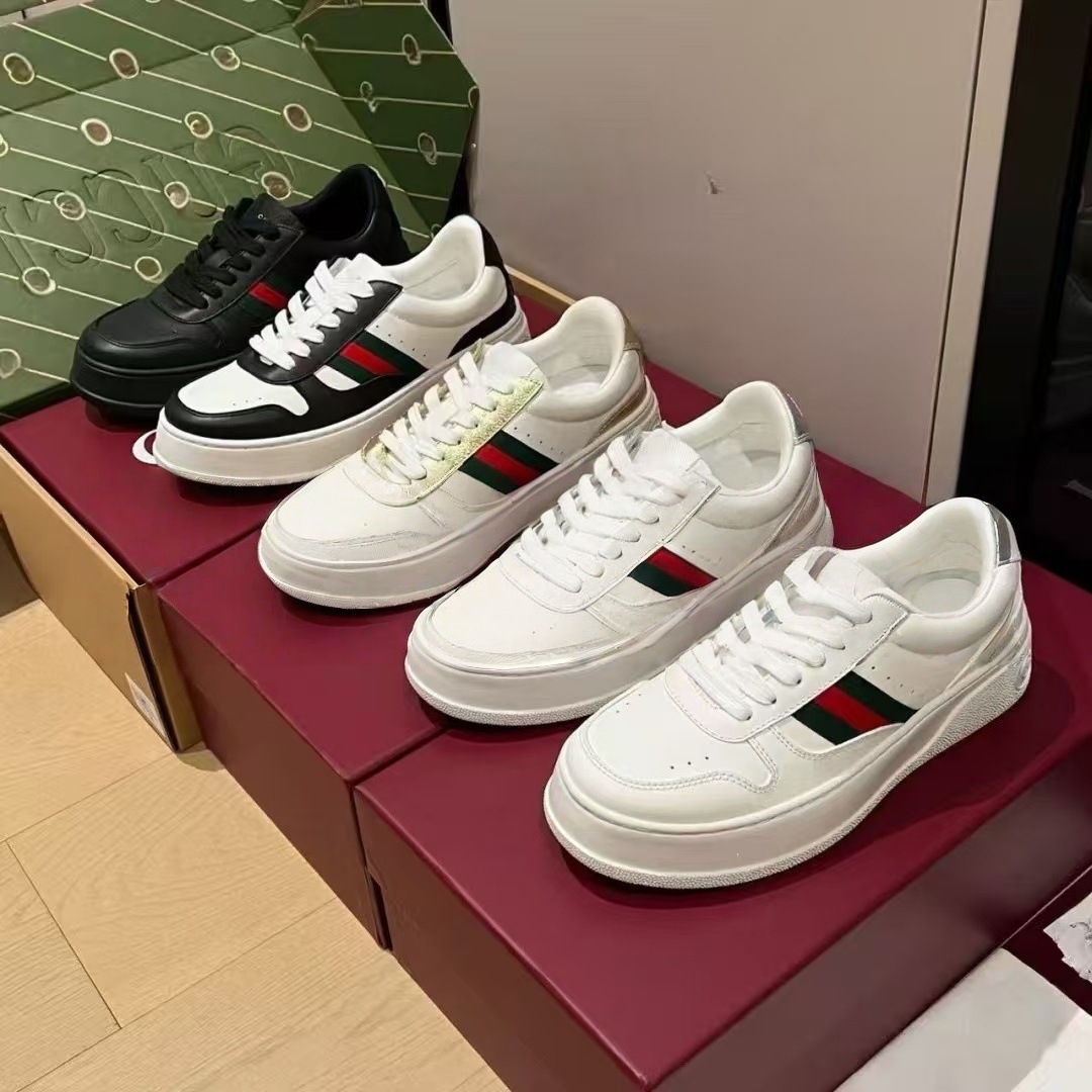 G-brand biscuit shoes for men and women, 2025 new vintage casual couple's white shoes, thick-soled height-increasing sports sneakers, flat-soled