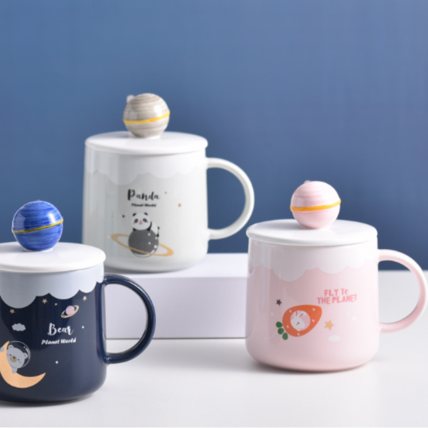 Taza de cerámica con tapa taza de regalo creativo logo grupo edificio actividad personal Regalo De vacaciones cielo estrellado taza de agua