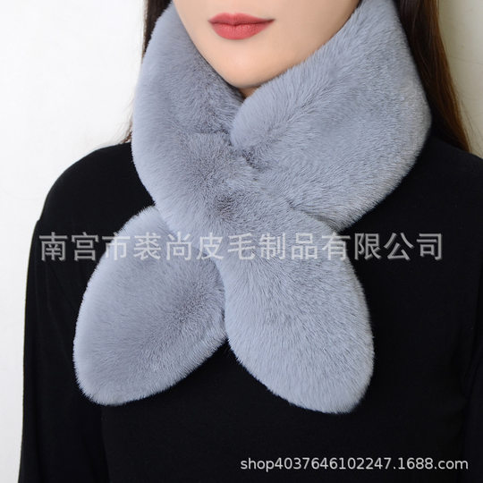 Women's winter thickened warm imitation Rex rabbit fur scarf versatile neck protection plush cross scarf for men and women