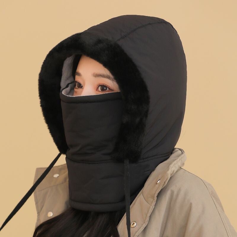 羽绒雷锋帽女秋冬季围脖一体加厚保暖防寒头套面罩骑车防风帽子男|undefined
