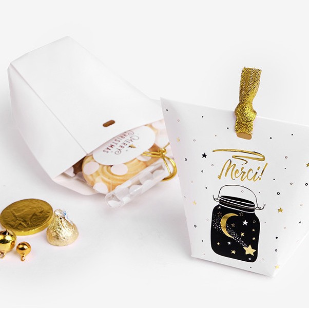 Navidad tarjeta blanca impresión en blanco y negro caja de regalo pequeña caja de regalo dulces caja de papel plegable caja de regalo pequeño paquete