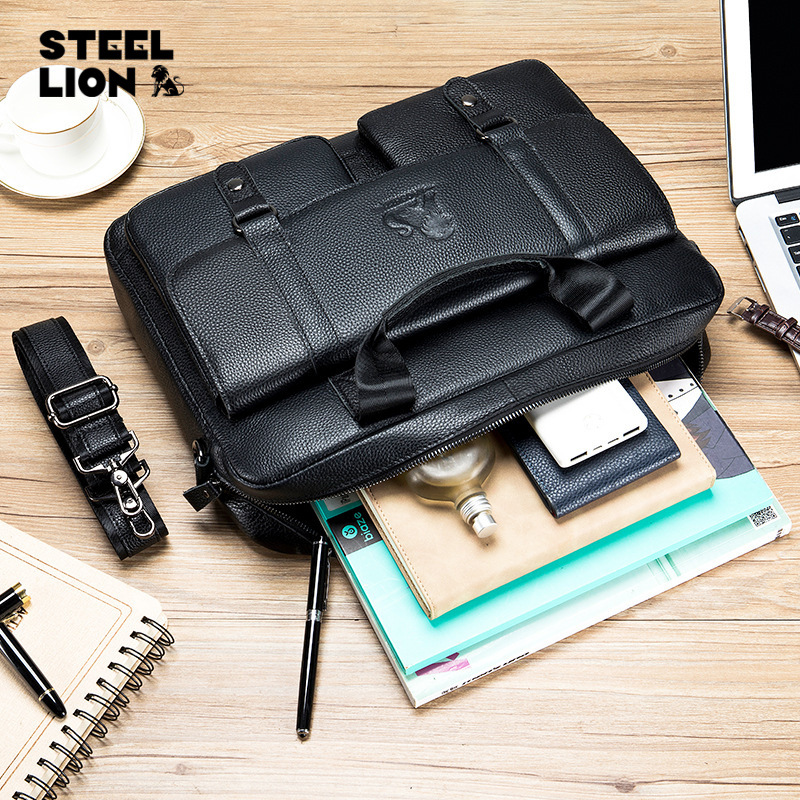 Maletín de los hombres de piel de vaca primera capa de piel de vaca bolso de la computadora de los hombres de negocios casual de gran capacidad bolso bolsa de mensajero