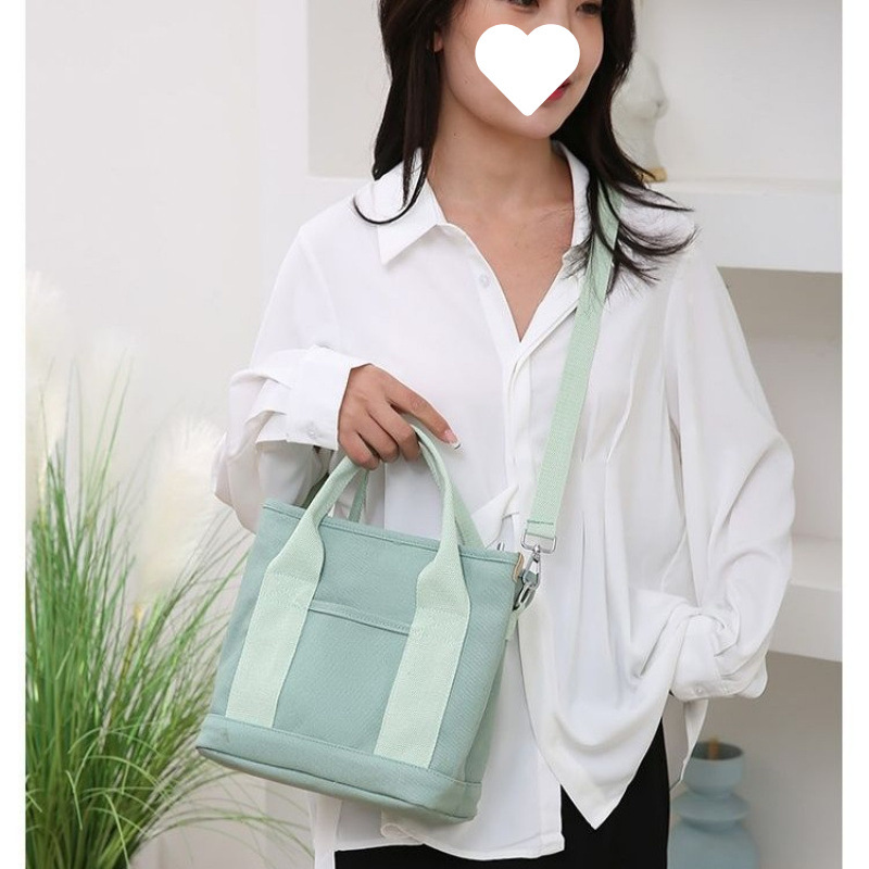 Canvas Bag Women's Large-Capacity Lunch Bag Handbag Office Worker Lunch Box Bag Multi-Compartment Flap Pocket Pants Shoulder Bag Mom Wholesale