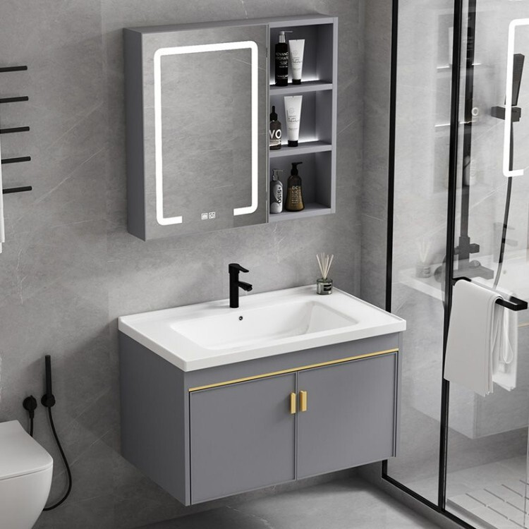 Modern Minimalist Space Aluminum Carbon Bathroom Mirror Cabinet with Smart Lighting, Anti-Fog, Wall-Mounted, Bathroom Storage Mirror Cabinet