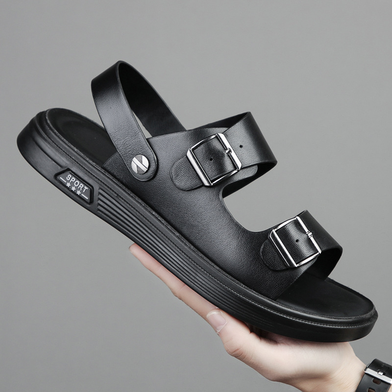 First-Layer Sheepskin Summer New Men's Beach Shoes Genuine Leather Outer Sandals Breathable Non-Slip Sandals Leather Slippers Men's Shoes