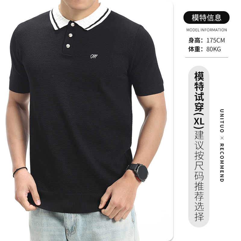 2026 verano bordado hombre pozo tejido polo camiseta de manga corta hombre ligero negocio alto sentido casual hombre
