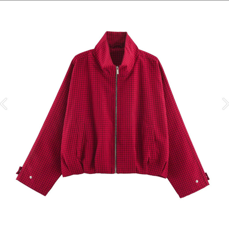 Cross-border foreign trade wholesale 2026 autumn new European and American style women's plaid aviator jacket 6318268