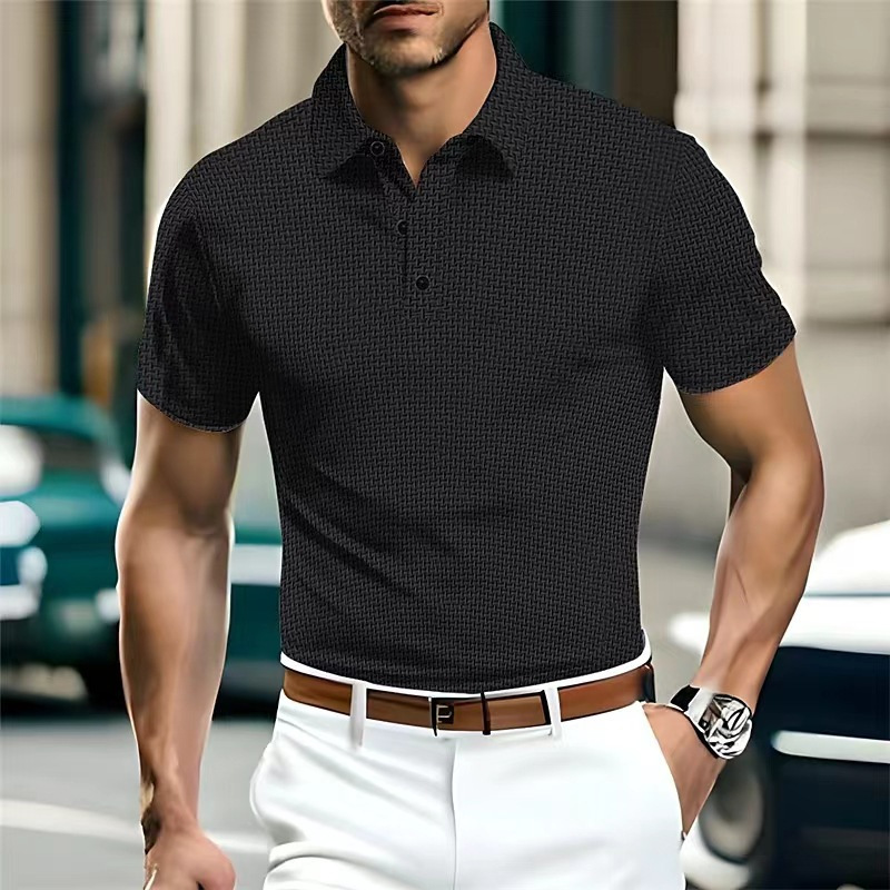 European and American Cross-border Trade wish Summer High-end Mesh Ice Silk Short-sleeved Men's Shirt Collar Solid Color Slide Polo Shirt