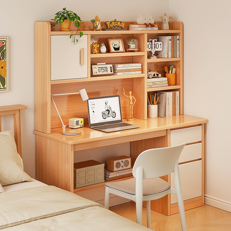 Desk Student Home Bookshelf Bookcase Integrated Computer Desk Junior High School Student Bedroom Writing Desk Learning Writing Desk