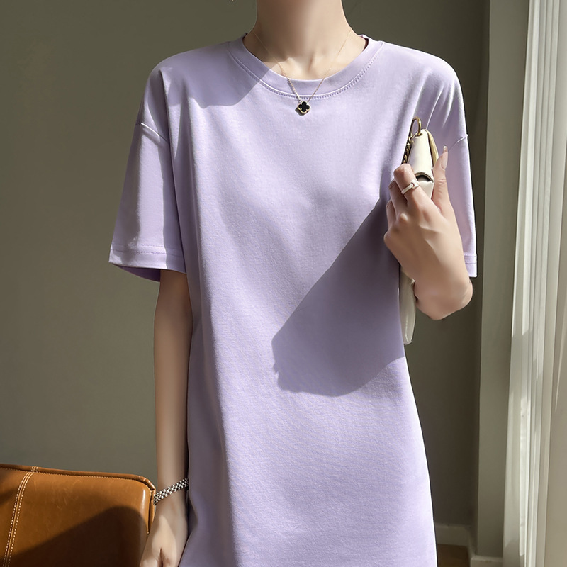 2025 Spring and Summer New Mid-Length T-Shirt Women's Pure Cotton Loose Fashion Hip-Covering Long Short-Sleeved Bottoming White Top 2025 Spring and Summer New Mid-Length T-Shirt Women's Pure Cotton Loose Fashion Hip-Covering Long Short-Sleeved Bottoming White Top