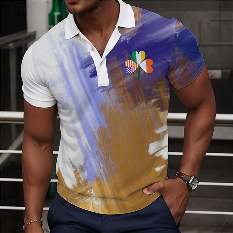 Men's POLO Shirt Cross Border 3D Printed Clover POLO Summer Men's Daily Casual Fashion Trendy Short Sleeve