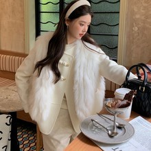 24冬新款车条狐狸毛皮草马甲外套女年轻双面羊绒羊毛呢两件套大衣