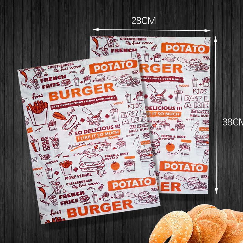 Papel a prueba de aceite Papel de hamburguesas Papel bandeja de aceite Papel de pan Papel para hornear Papel de almohadilla de pizza Papel de freidora de aire