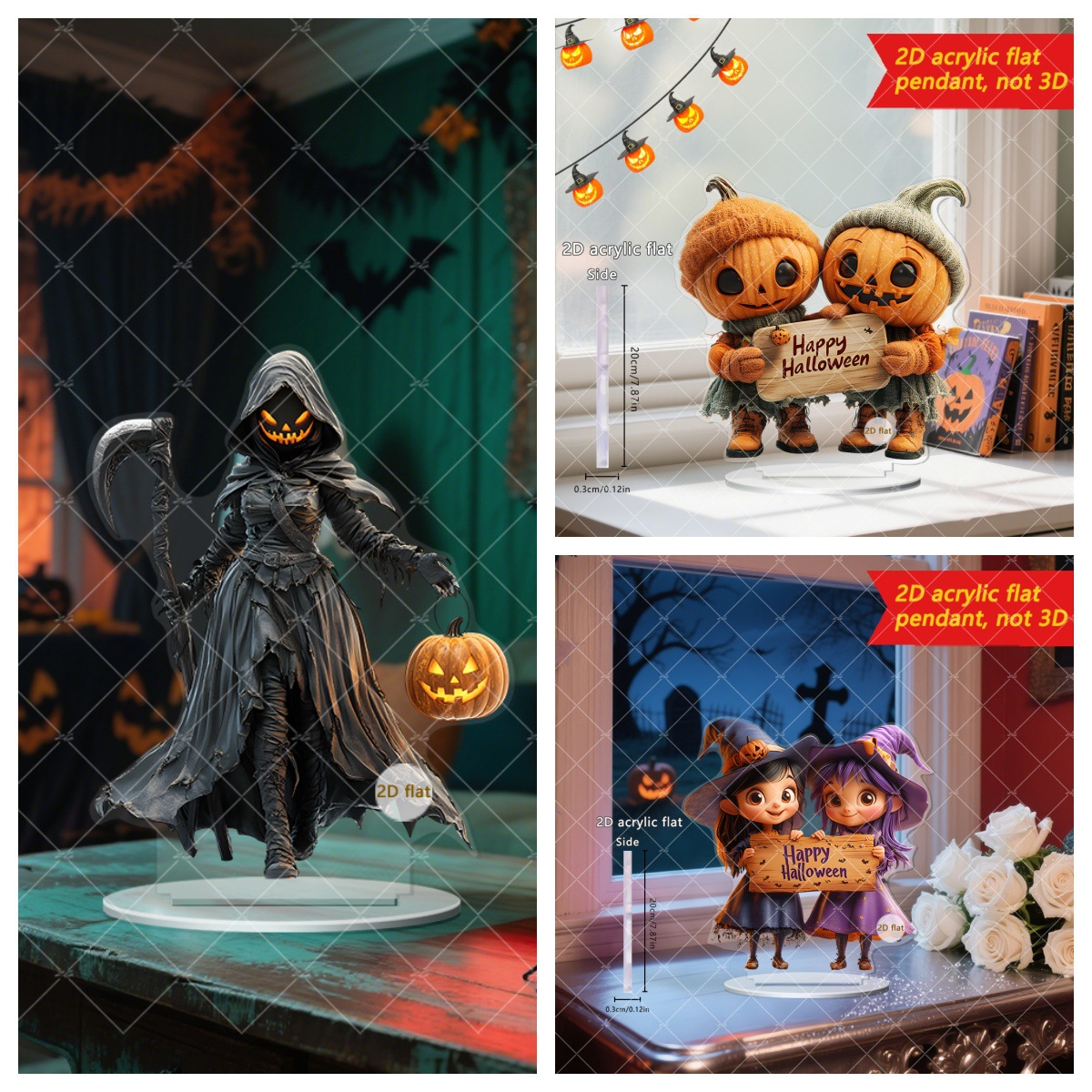 款万圣节镰刀女巫霸气归来和萌趣南瓜人2D亚克力桌面摆件节日装饰