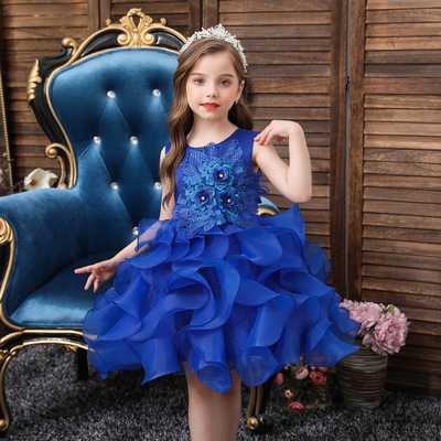 跨境新款女童网纱公主蓬蓬连衣裙花童婚纱学校演出服儿童礼服裙|ms