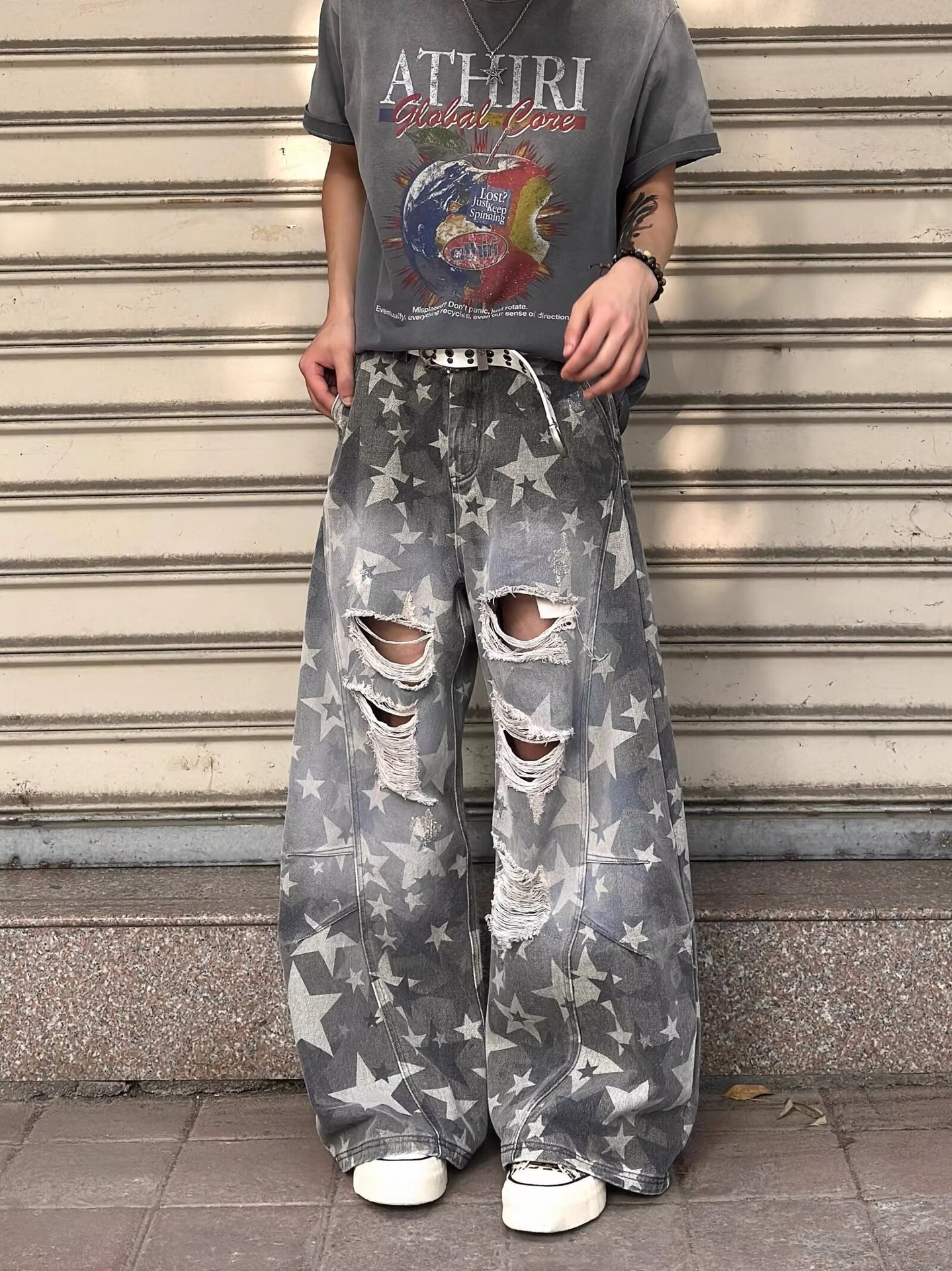 Herren Retro Camouflage Jeans Im Used-look Weite Passform_voghion.com