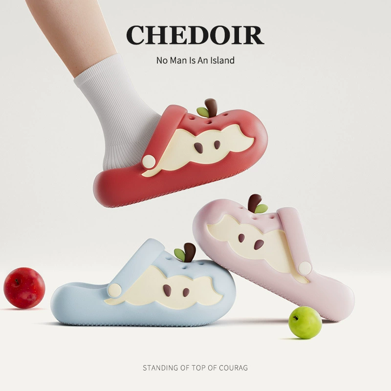 Летние женские туфли «Крокодил» с красным яблоком, домашние уличные дышащие противоскользящие модные тапочки на толстой подошве с мультяшным ремешком