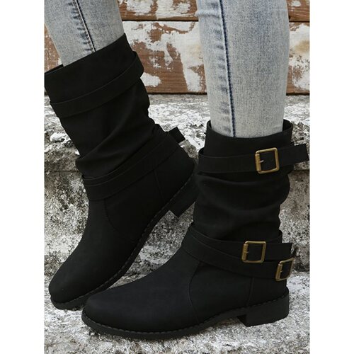 Women's short boots 2025 spring new matte leather mid-calf riding boots British style retro flat Martin boots for skirts
