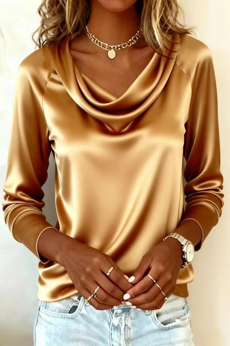 Women's Draped Neck Blouse - Oversized Long Sleeve Shirt For Work & Casual (S-XXL, 5 Colors)_voghion.com