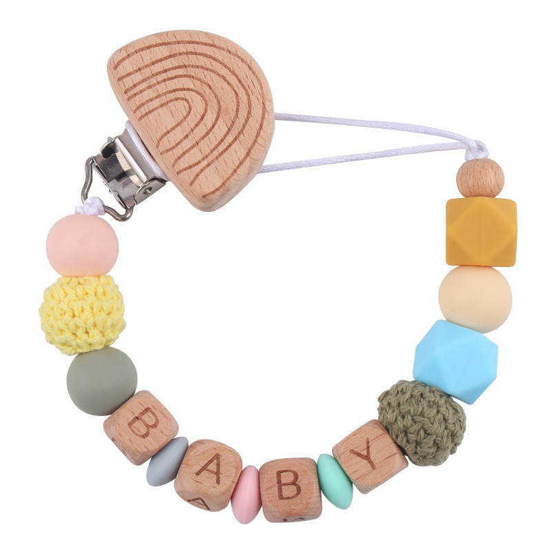 Productos para bebés y niños pequeños abrazadera de tetina creativa DIY nombre de bebé de beech mordida de dientes molares cadena de tetina anti-caída cadena