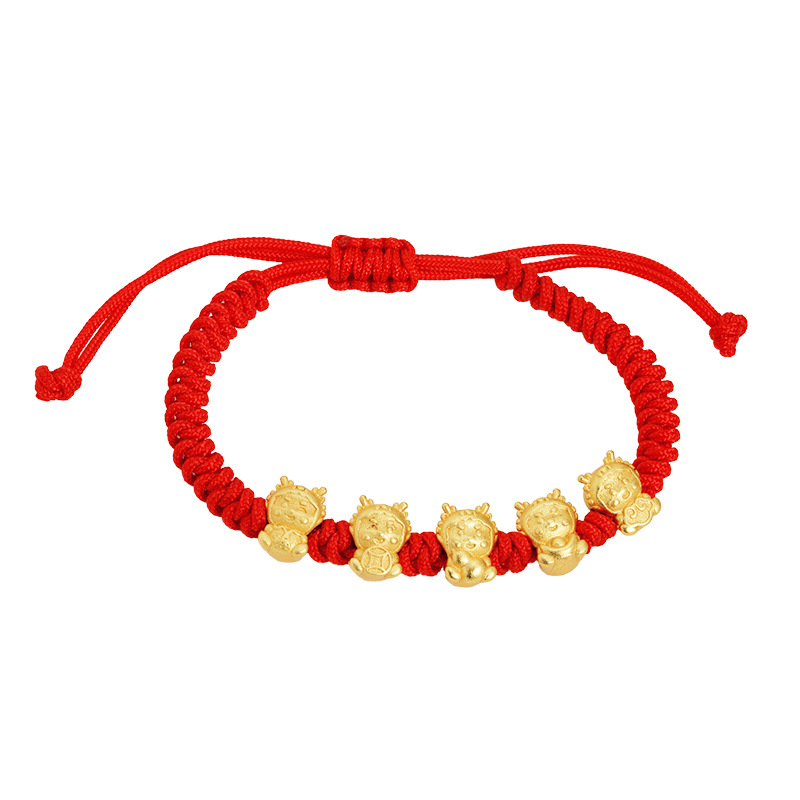 Wufu dragón rojo cuerda pulsera extraíble ajustable cuerda trenzada Vietnam arena oro suerte lindo dragón chapado en oro auspicioso significado regalo