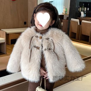 2023 girls autumn and winter new style imitation fox fur coat princess wind thick Korean fur coat