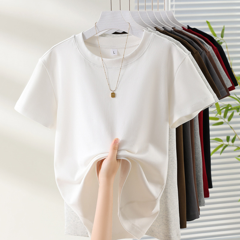ホワイトショルダー半袖Tシャツレディース2025夏新作インナーレイヤリングシャツ小柄な人向けスリムショートトップ|undefined