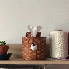 ins Korean style children's room rattan bear head tissue box B&B decoration ornaments desktop photography props