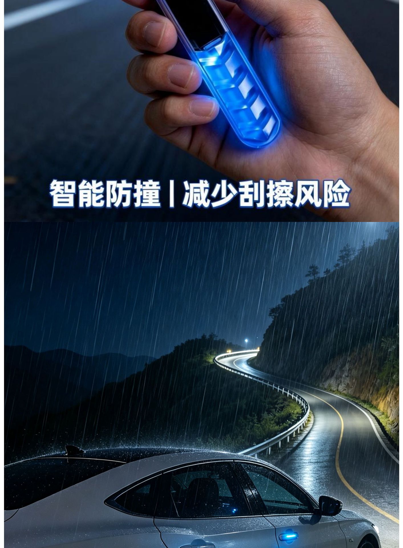 Solar-Powered Car Anti-Collision Warning Light Led Strobe Light Motorcycle Decorative Light No-Wiring Door Handle Anti-Scratch