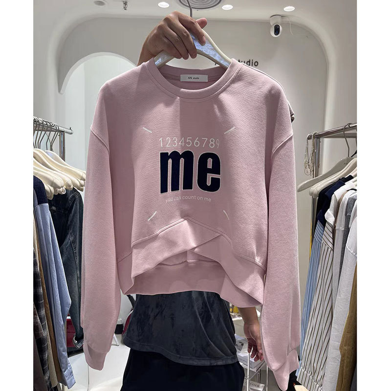 plus size Belly Covering High-end American-style Printed Round Neck Pullover Sweater Casual All-match Crossover Long-sleeved Short Top plus size Belly Covering High-end American-style Printed Round Neck Pullover Sweater Casual All-match Crossover Long-sleeved Short Top